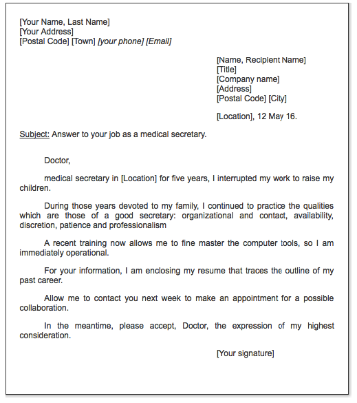 Medical Secretary Cover Letter