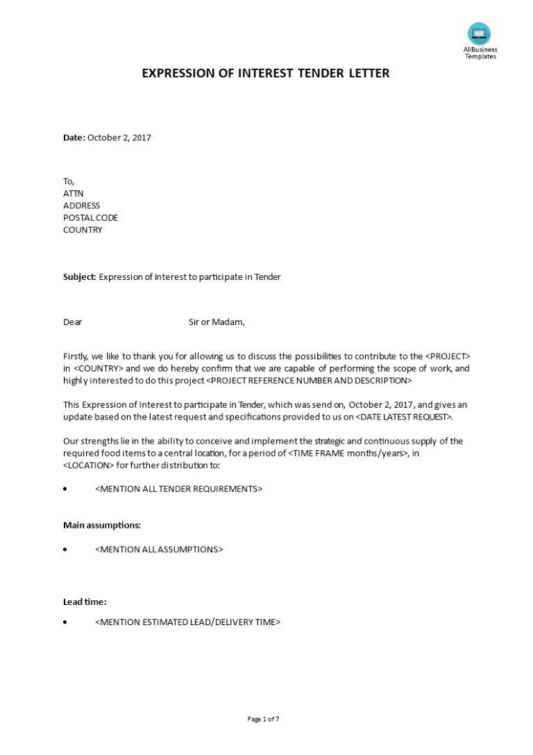 Sample Letter Of Interest For Construction Project