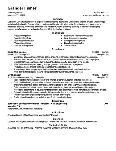 Senior Civil Engineer Resume Sample