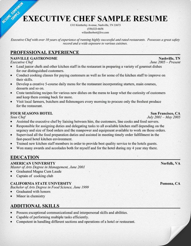 Chef Cv Sample