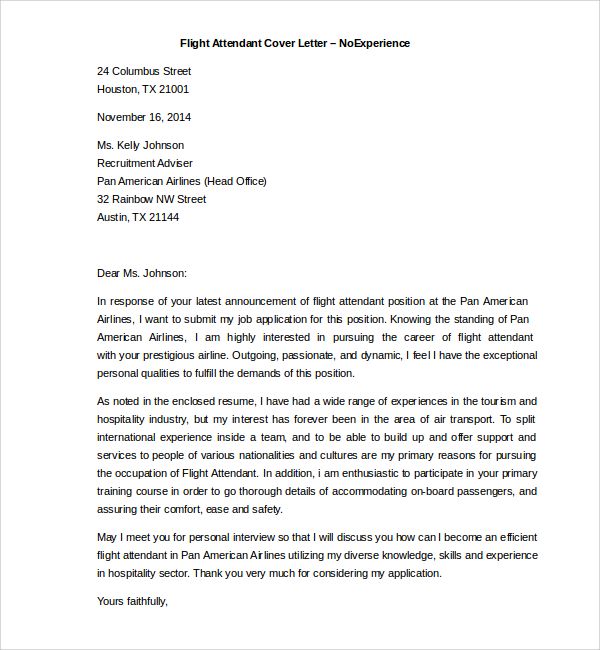 Application Letter For Flight Attendant