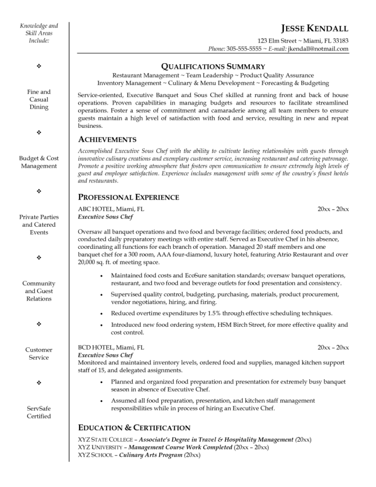 Chef Resume Examples