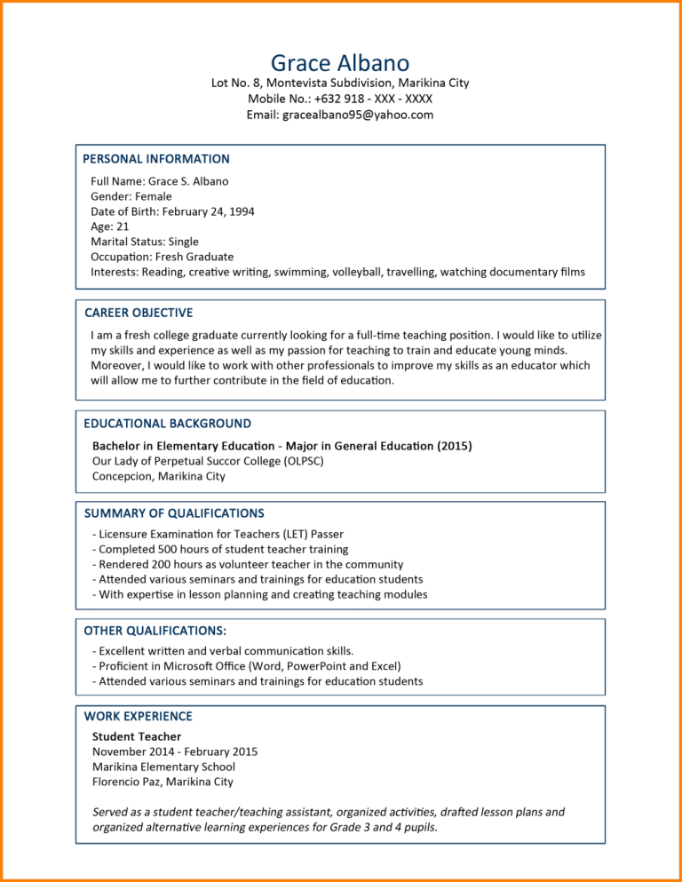 Resume Template For Fresh Graduate