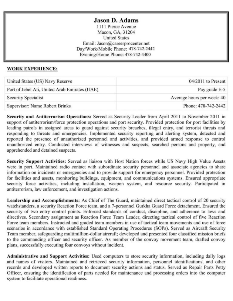 Federal Resume Sample