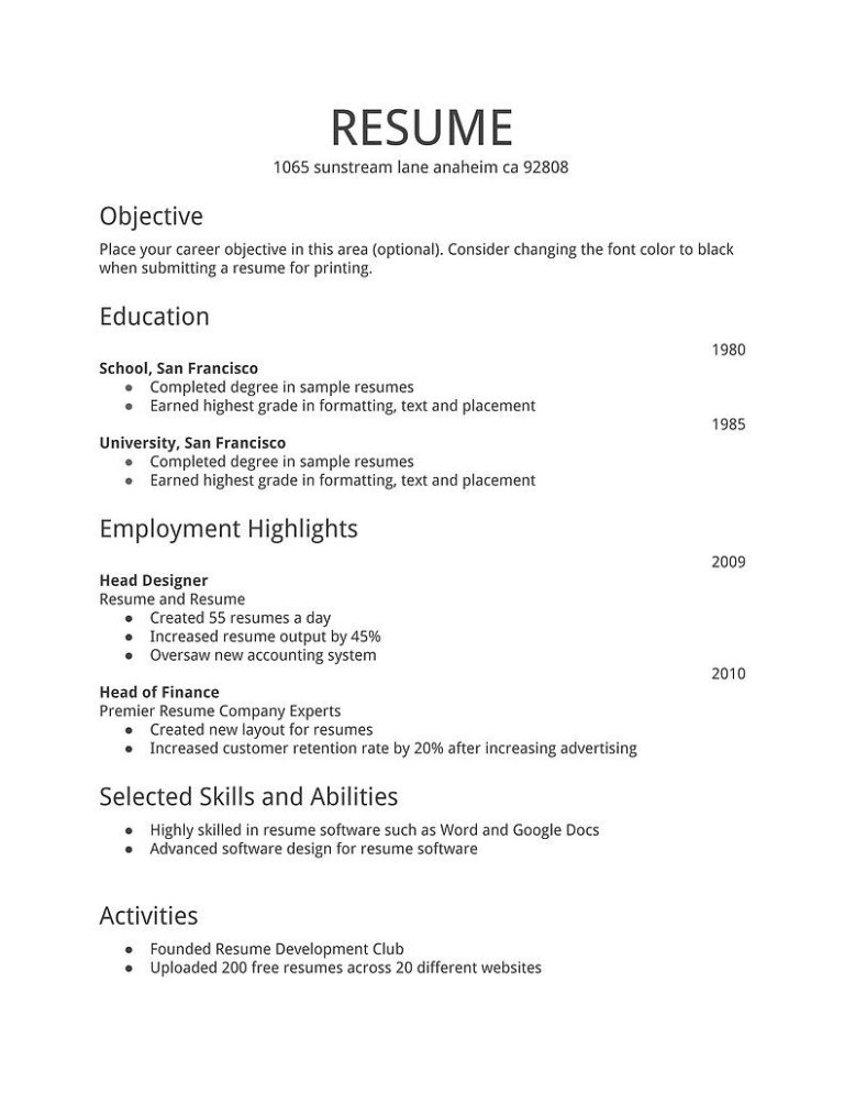 Simple Resume Sample