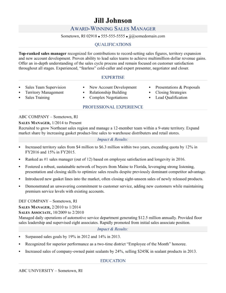 Sales Resume Sample