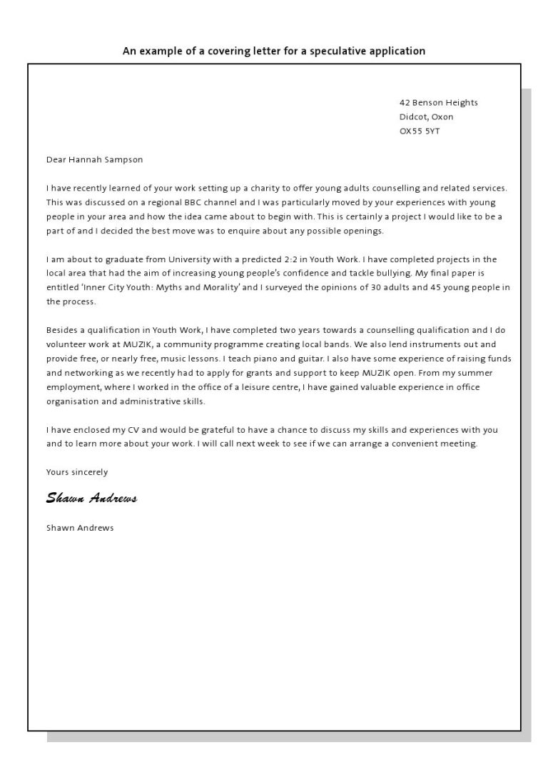 Speculative Cover Letter Example