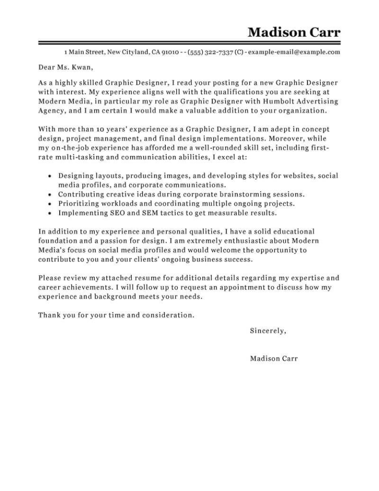 Graphic Design Cover Letter Examples