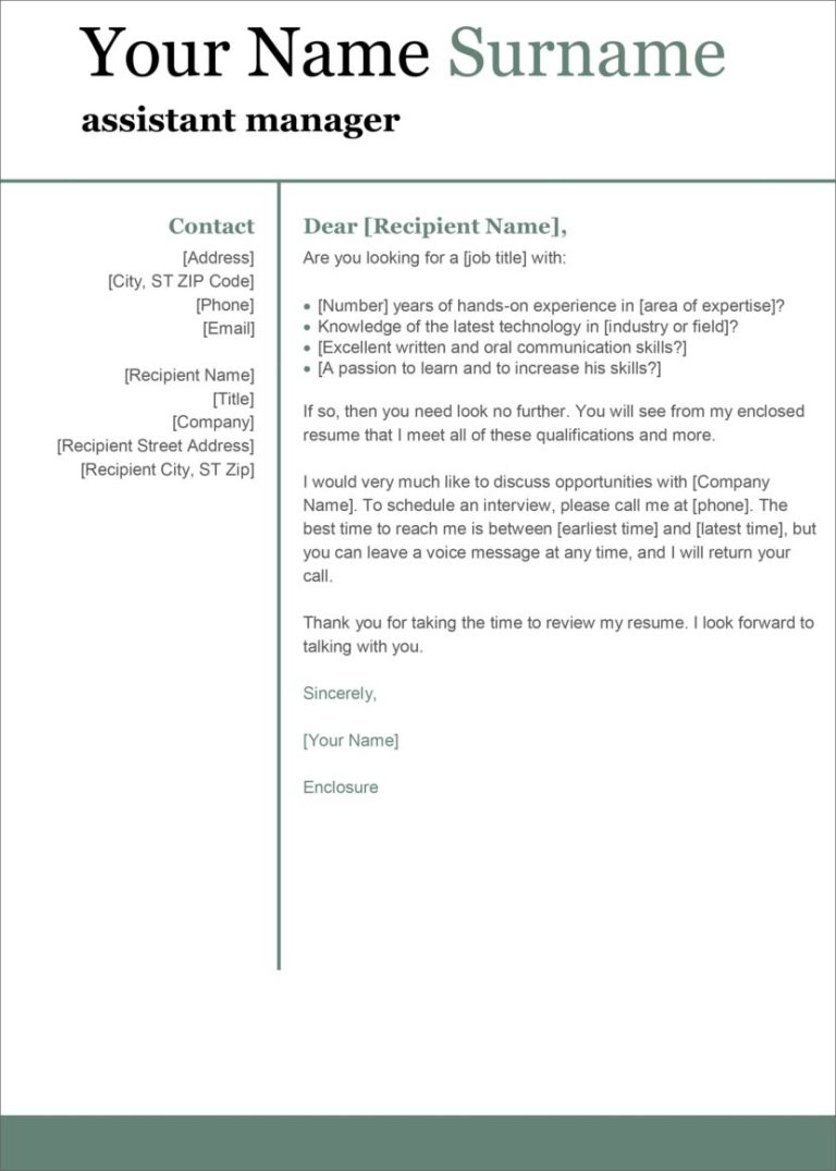 Cv Cover Letter Template Word