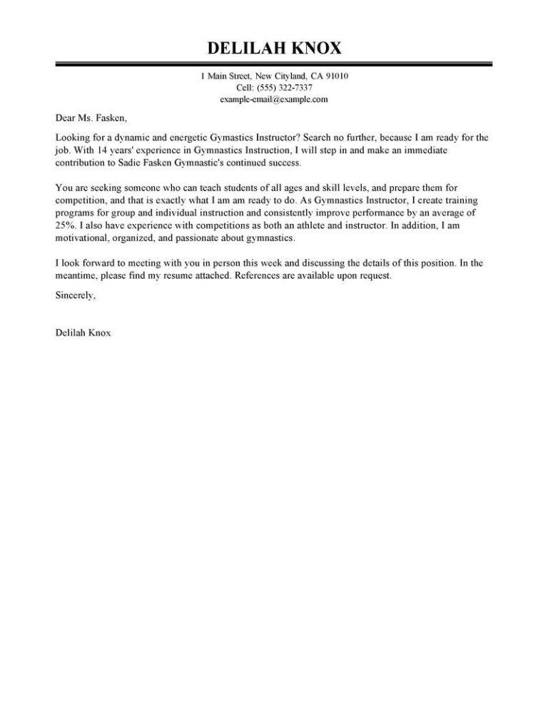 Personal Trainer Cover Letter