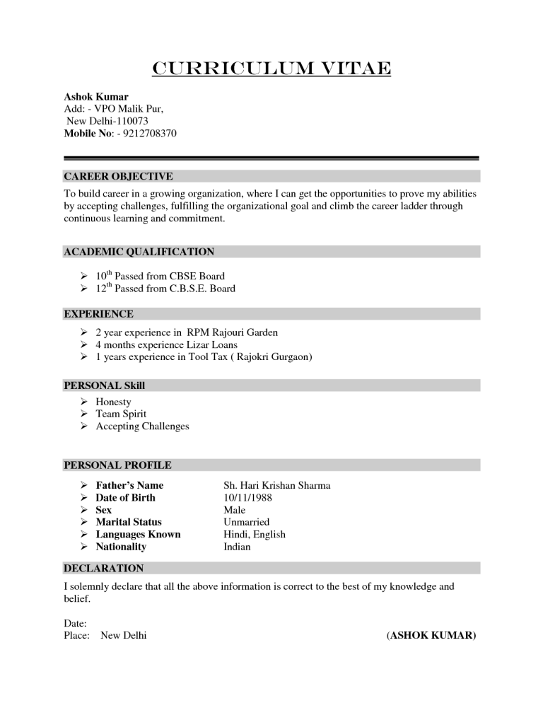 Curriculum Vitae Examples