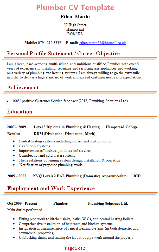 Cv Template Examples