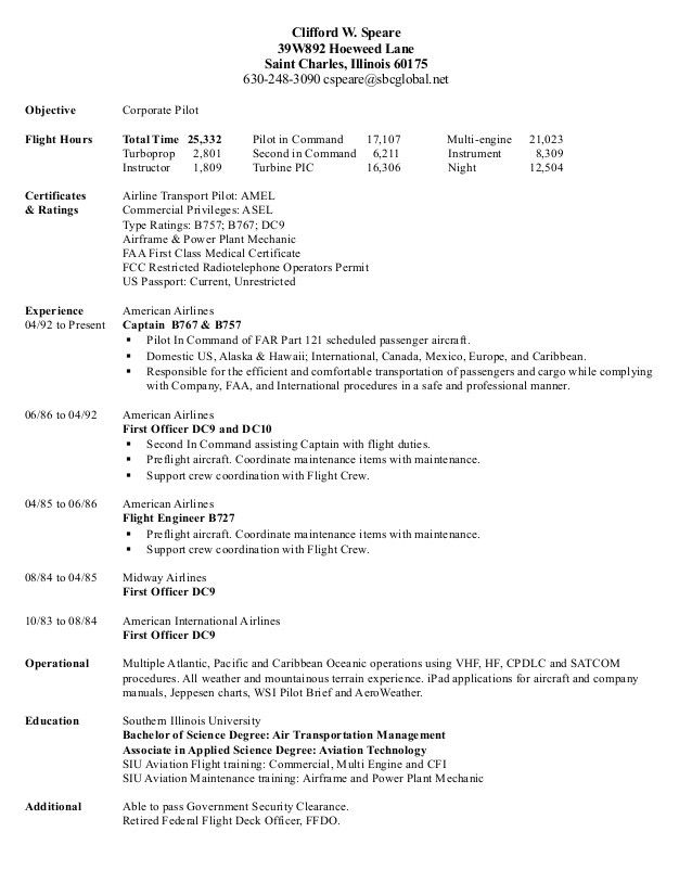 Pilot Resume Template