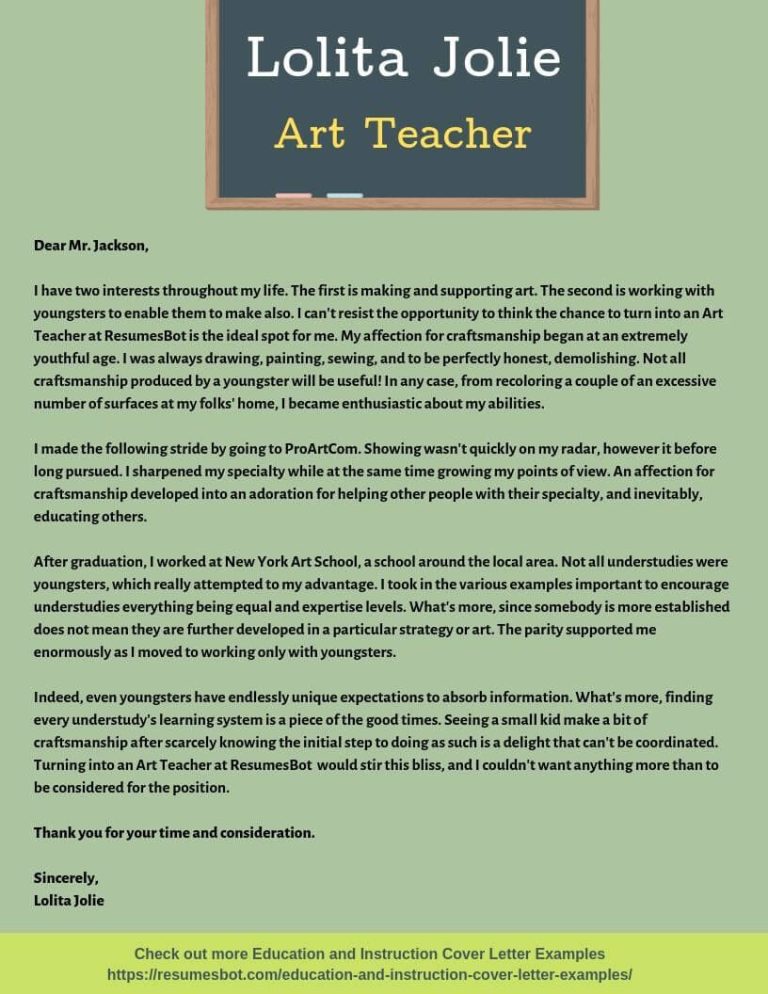 Art Teacher Cover Letter