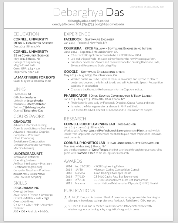 One Page Resume Examples