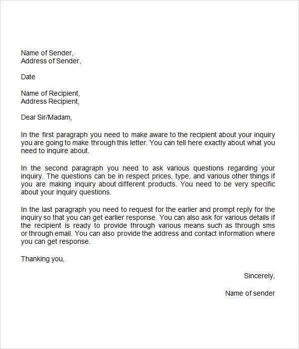 Job Inquiry Letter Sample