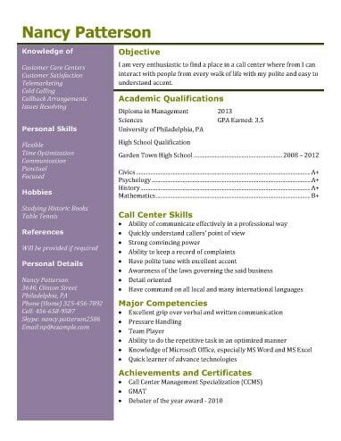 Call Center Resume Sample