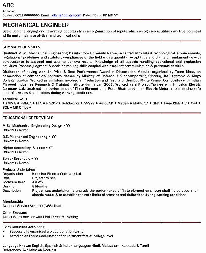 Mechanical Engineering Resume Examples