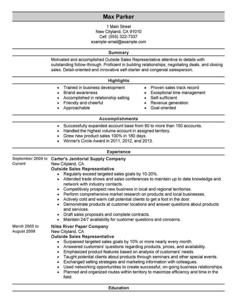 Sales Representative Resume