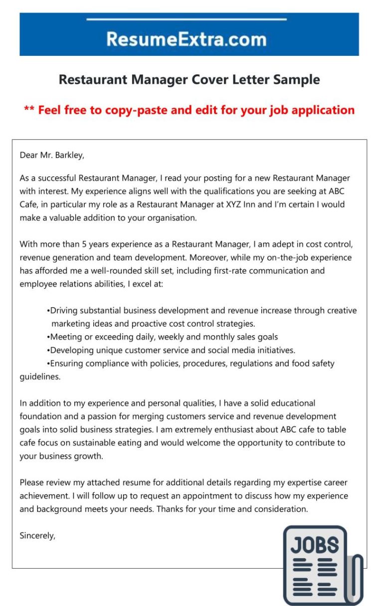 Restaurant Manager Cover Letter