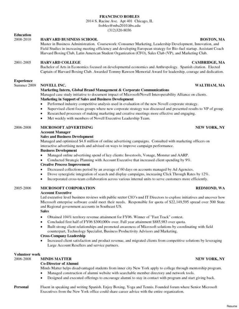 Mba Resume Examples