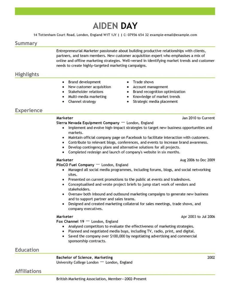 Marketing Resume Examples