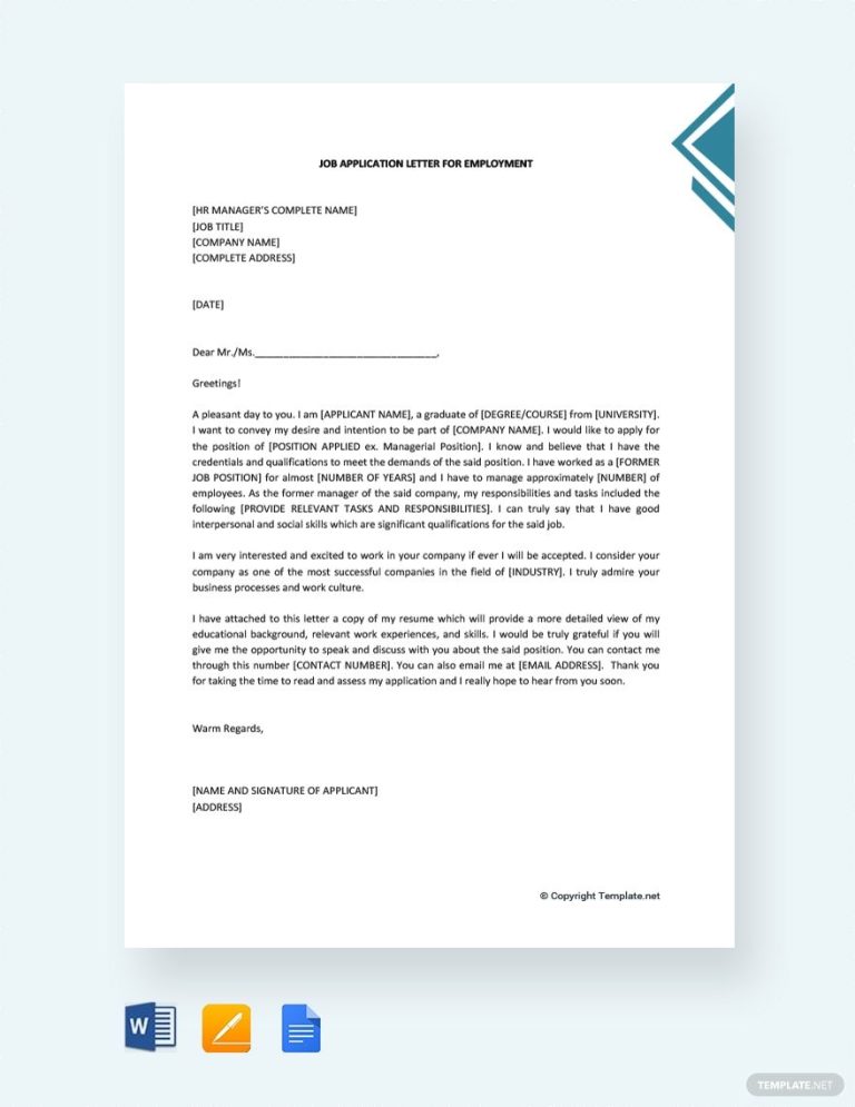 Free Job Application Letter