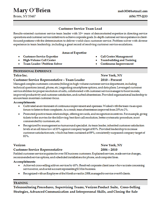 Customer Service Resume Examples