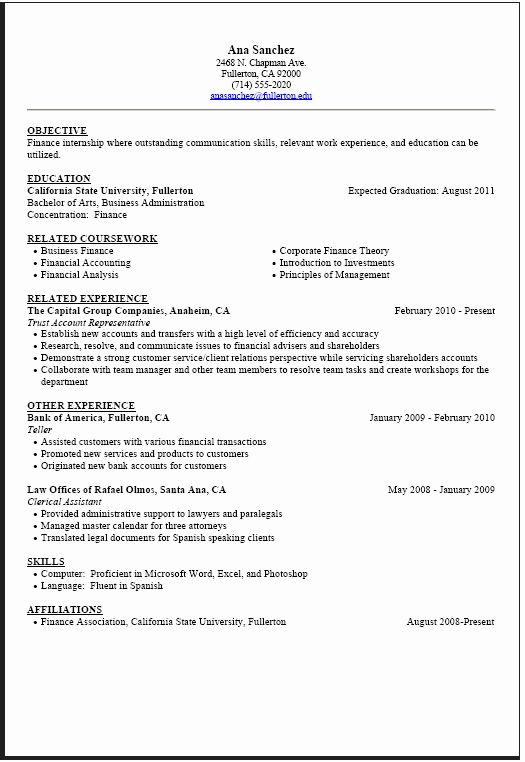 Sample Resume For Internship