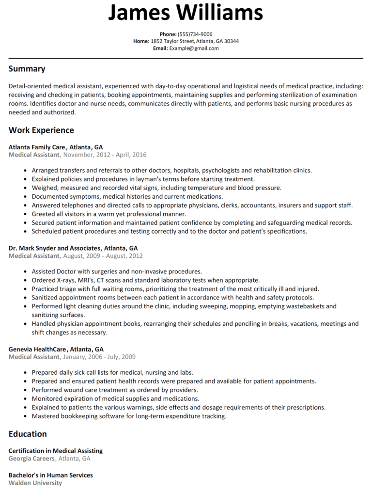 Medical Assistant Resume Sample