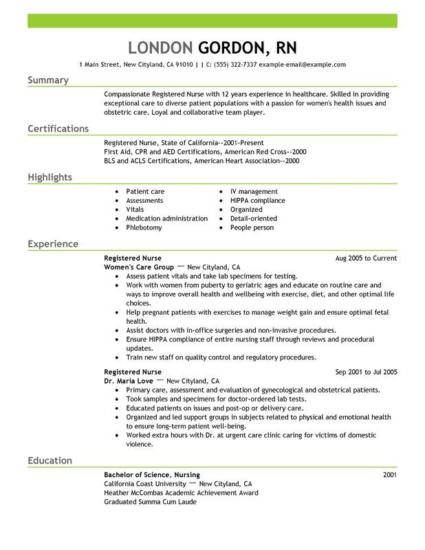 Nursing Resume Examples