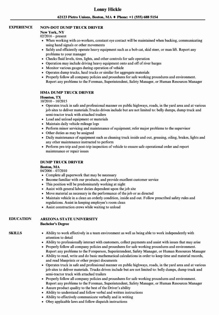 Truck Driver Resume Sample