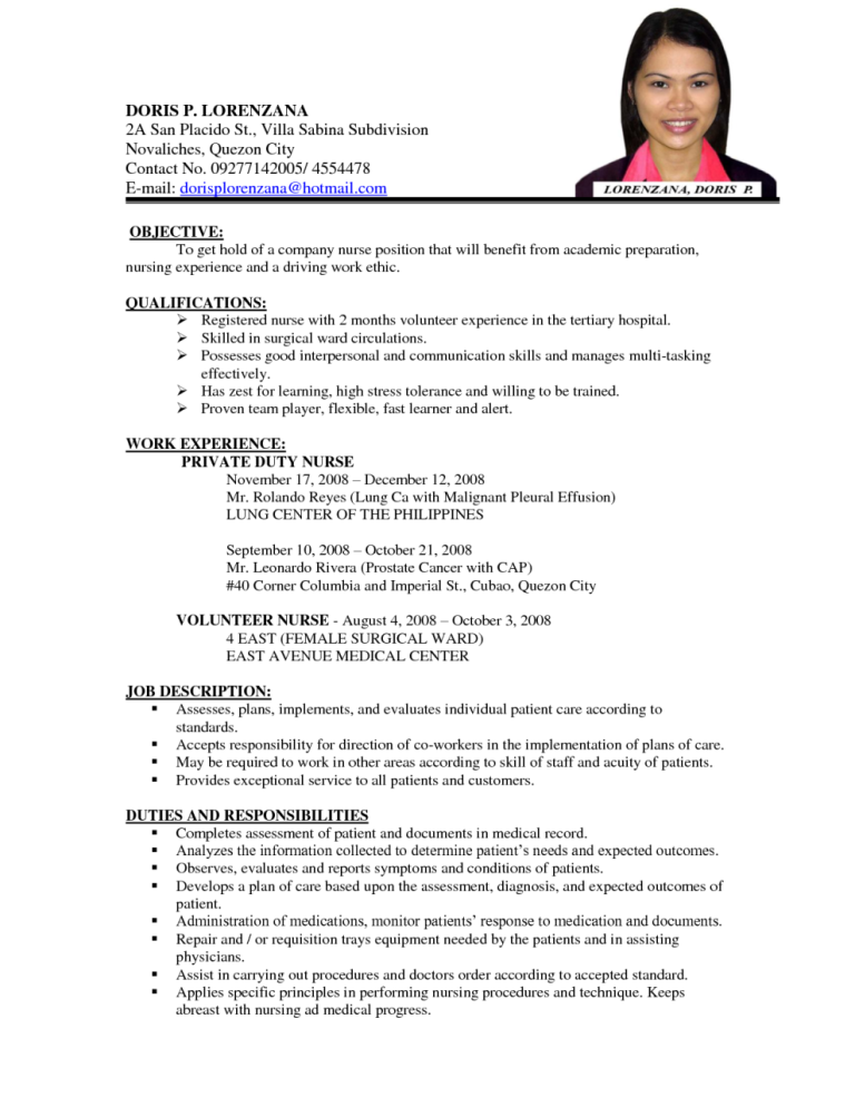 Nursing Cv Sample