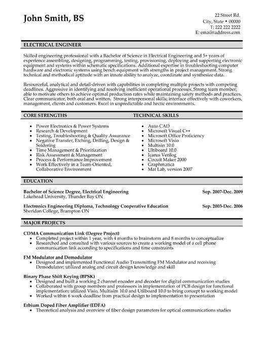 Electrical Engineering Resume Examples