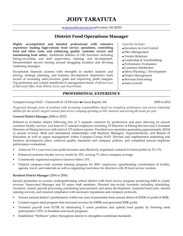 District Manager Resume