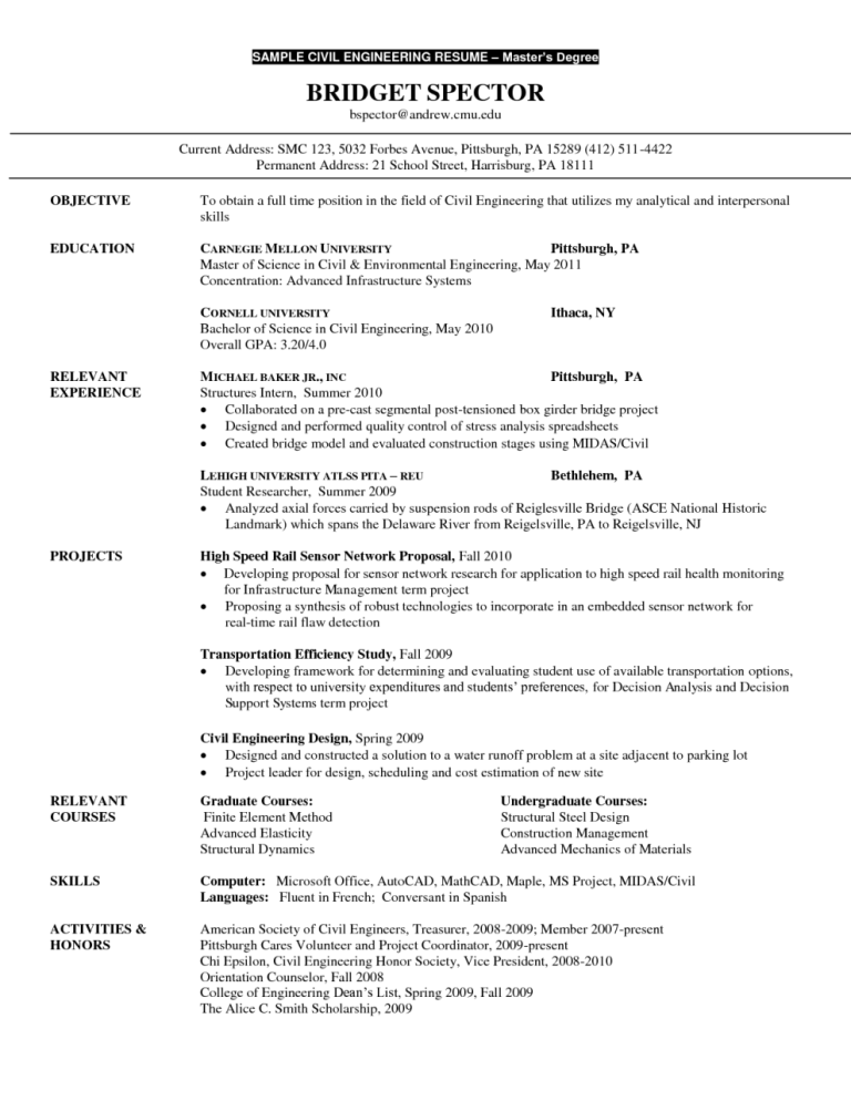 Resume For Masters Application Sample